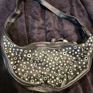 Black Studded Grommets Leather Bag